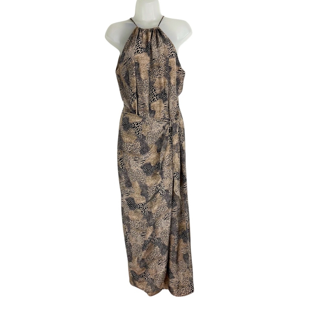Spenser Jeremy 100% Silk Animal Print Wrap Midi Maxi Dress Sz 12
